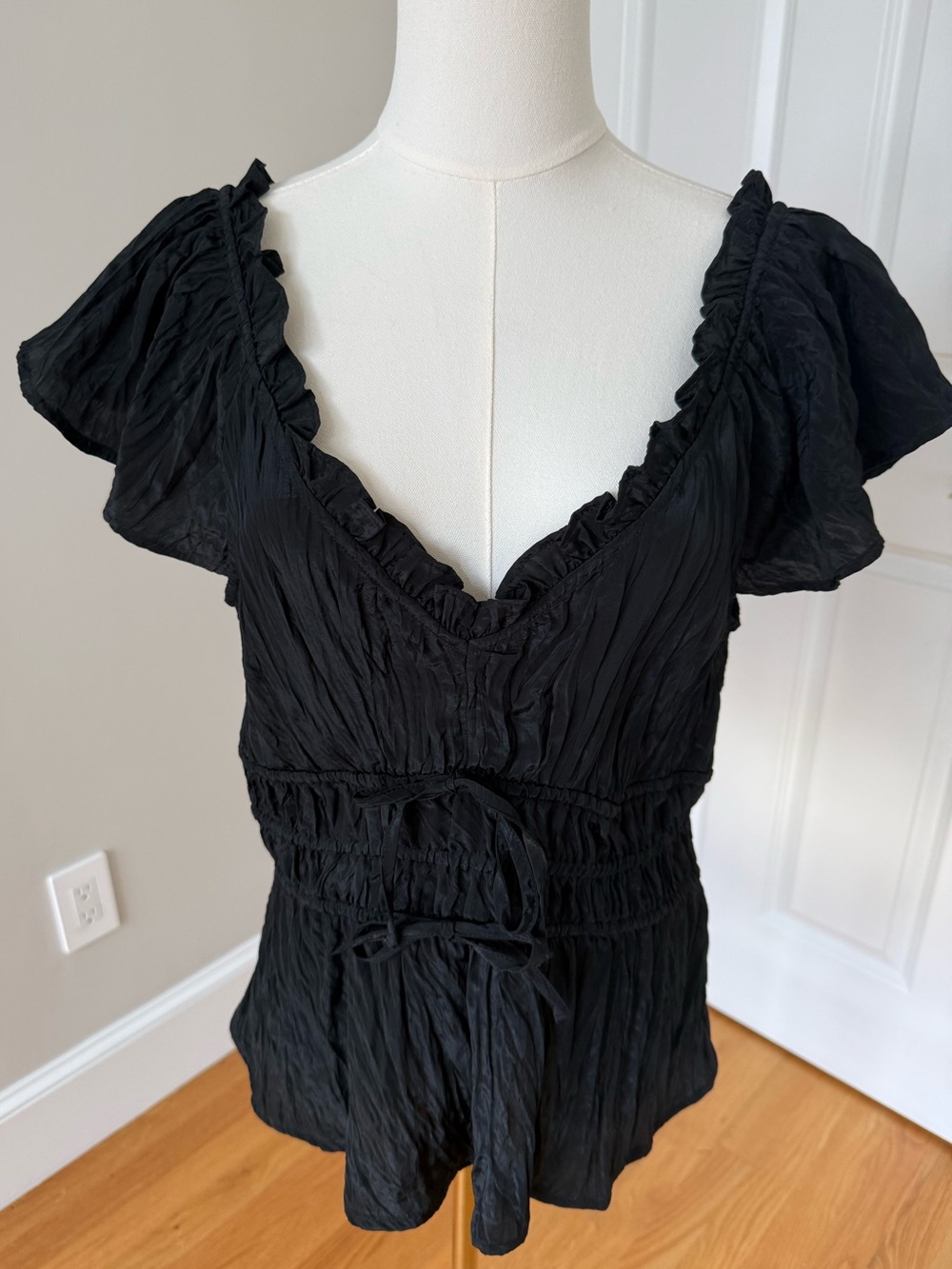 NWT J. Crew Black Crinkle Top